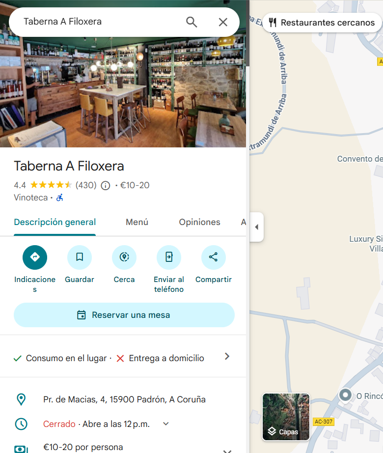 reservas desde google maps botón